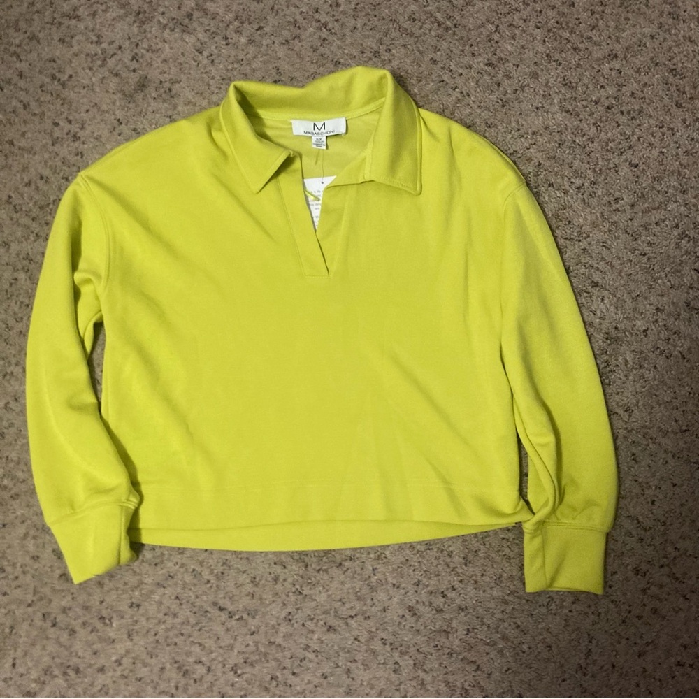 Magaschoni neon brat green oversized pullover top with collar long sleeve modal